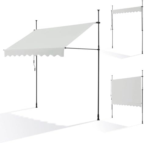 Canopée Store Banne Manuel 250 x 120 cm - Auvent de Terrasse sans Perçage - Protection Solaire Réglable avec Manivelle - Beige