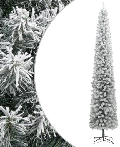 Home Outdoor OthersSchmaler Weihnachtsbaum mit Ständer und beflocktem Schnee, 270 cm, PVC