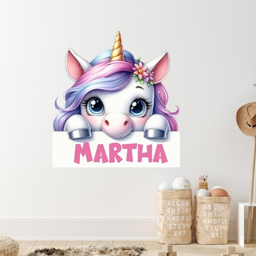 GRAZDesign Wandtattoo Einhorn mit Namen personalisiert, Wandaufkleber Kinderzimmer Türaufkleber Schrank Aufkleber selbstklebend - 54x50cm