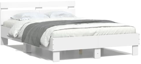 LAPOOH Bettgestell mit Kopfteil Beleuchtung Weiß 135x190 cm, Bett, Bed Frame, Familienbett, Bettrahmen, Bett Gestell, Bett Rahmengestell, Schlafzimmer Bett - 3207567