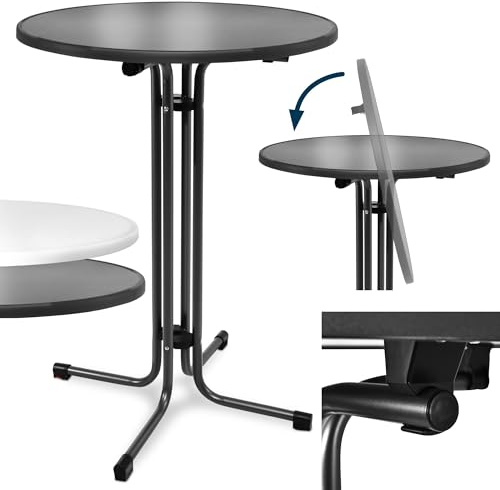 Beautissu 3er Set Stehtisch klappbar Ø70cm Bellini – Stabiler Outdoor Bistrotisch Wetterbeständig höhenverstellbar leichte Montage Halterung vormontiert – Kratzfest Gastro Partytisch Rund Schwarz
