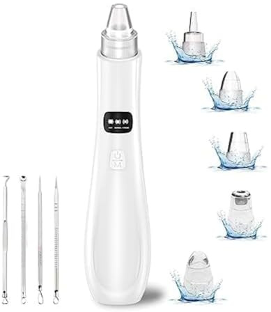 Hxhsgmeh Extracteur de points noirs pour aspirateur de pores, 5 puissances d'aspiration, 4 sondes nettoyeurs de pores, blanc