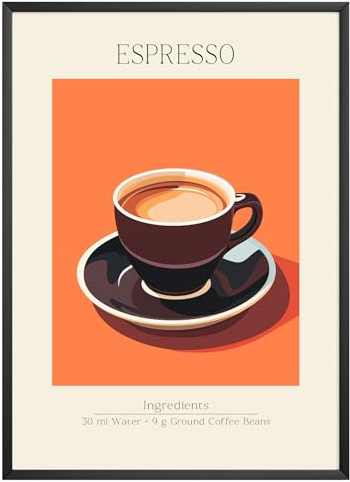 MJ-GRAPHICS® Espresso Poster A3 - Küchenbild für Wohnzimmer und Küche - Retro Cocktail Wanddeko ohne Rahmen