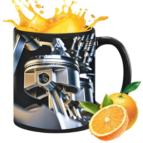 Mechanical Coffee Mug - Insulated Travel Cup, Latte Mug With Lid | Engine Ceramic Mug Desk Decor, Funny Cool Mugs for Men & Women, Tea Milk (Black)
