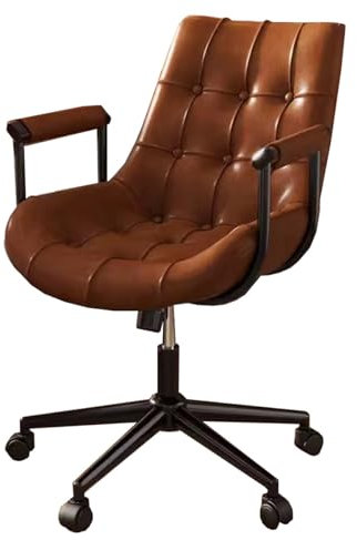 Ergonomischer, moderner Bürostuhl aus Leder mit verstellbaren Drehrollen und Armlehnen, bequemer Chefsessel für Home Office und Arbeitszimmer, Braun
