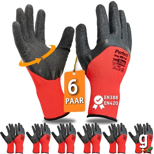 Gardazon Arbeitshandschuhe Herren perfekter Griff – Größe 10, 6 Paar – Schaum-Latexbeschichtet, Schnitt- und Reißfest, Mechaniker Handschuhe, maximalen Schutz Montagehandschuhe, Schutzhandschuhe