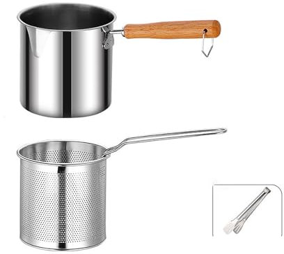 VITIWEDTY Friteuse en Acier Inoxydable 304 avec Panier Passoire Et PoignéE, Parfaite pour 1 à 2 Personnes, Passe Au Lave-Vaisselle, Compatible avec Les BrûLeurs à Gaz Et à Induction (B)