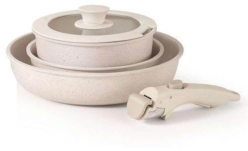 Gourmetific Batterie de cuisine antiadhésive avec poignée amovible, ensemble de casseroles et poêles antiadhésives, non toxique, sain et anti-adhésif