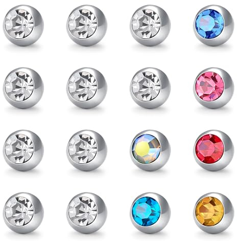 LAURITAMI 21 Stück Piercing Kugeln Set 14G Gewinde Chirurgenstahl Ersatzkugel Kugeln 8mm Bauchnabelpiercing Kugeln für Piercing Nase Lippe Augenbrauen Bauchnabel Zunge