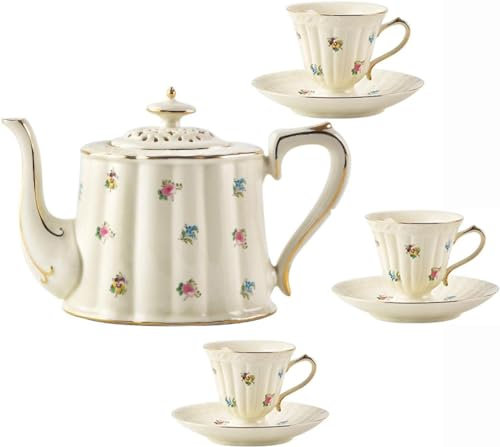 Dinner SetDinner SetPorcelain Tea Set for Adults Bone China Pink Teapot with Coffee Cups and Saucers 7 Piece Old Country Roses Teapot Set