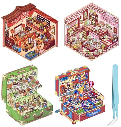 ARONRAVE 3D House Stickers, 3D Sticker Scene Miniatur Haus Sticker lustige süße Cartoon DIY Ladenszenenaufkleber Szene für Erwachsene und Kinder