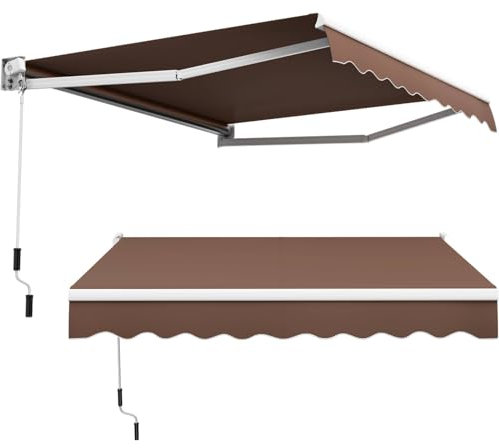 TANGZON 4 x 2.5m/ 3 x 2.5m/2.5m x 2m Retractable Manual Awning, Aluminum Sun Shade Shelter with Fittings & Crank Handle, Anti-UV Outdoor Telescopic Canopy for Patio Balcony Cafe (Coffee, 2.5m x 2m)