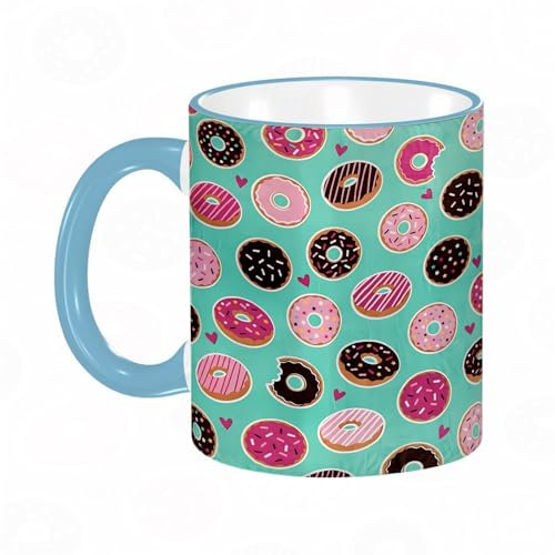 YOIUE Tazze Originali di caffè e Colazione Tazze - stampata Ceramica 11 once di tazze 330 ml Decora la tua tazza regalo, sfondo di sette ciambelle dolci.