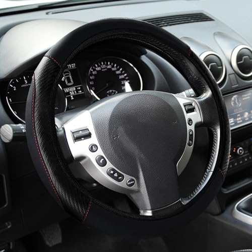 Huakaile Leder-Lenkradbezug für Autos, Universal 35,6-38,1 cm Lenkradschutz, rutschfestes Lenkradzubehör für Damen und Herren, LKW (Schwarz)