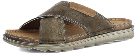 inblu Homme Ciabatte Uomo Ecopelle A Fasce Incrociate Con Plantare in Vera Pelle Sandales à Bande, Marron, 43 EU