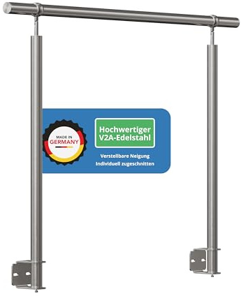ID33® Konfigurierbarer Handlauf Edelstahl Seitenmontage - bis 5000 mm - Stabiles Treppengeländer, Winkelverstellbar - In einem Stück, V2A Edelstahl - Made in Germany