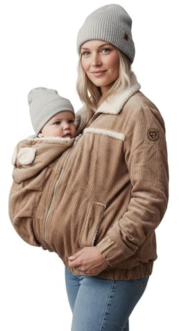 fun2bemum Wendbare Cord-Umstands- und Tragejacke 5-in-1 Allwetter-Funktionsjacke für Schwangerschaft, Babytragen & Alltag