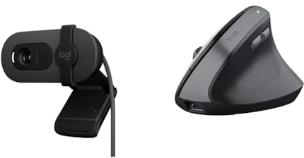 Logitech Brio 100 Full & Trust Yuno Wiederaufladbare Vertikale Maus, Kabellose