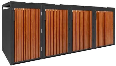 PANELO Mülltonnenbox anthrazit (4er Box) in exklusiver Holzoptik - Eiche dunkel | wetterfest & robust | Mülltonnenverkleidung (Mülltonne 60L - 240L) | Müllhaus | Mülleimerunterstand