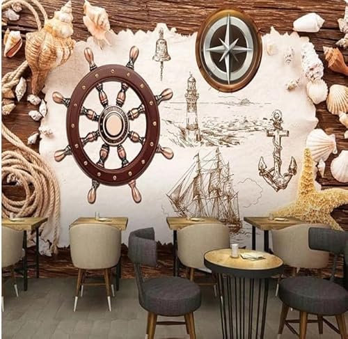 XLMING Diorama Sailboat Seashells Lighthouse Rudder 3D Wallpaper Home Study Office Grey Dining Room Sofa Bedroom Living Room TV Backdrop-430cm×300cm