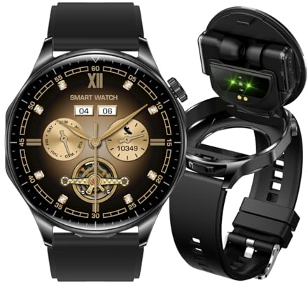 Montre Connectée Homme Femme avec écouteurs, Montre Sport Smartwatch pour Android iOS, Écran AMOLED de 1,43'' Montre Intelligente, Podometre Oxymetre Cycle Menstruel Calories Notification, Noir