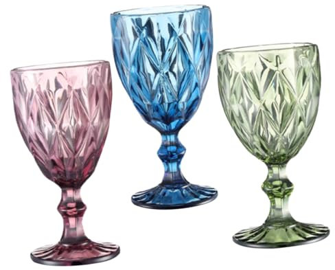 Garneck 3Pcs Retro Colored Glass Goblets Cocktail Drinking Cups for Wine Whisky Brandy More Elegant Footed Design for Home Bars Restaurants Special Events