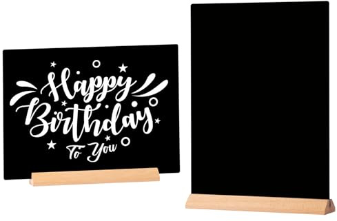 Hotyin Tableau Noir A4, 2 Pièces Mini Tableaux Noirs avec Supports en Bois, Double Face Ardoise Craie Signes, Étiquettes de Prix en acrylique pour Menus Mariage Bar Café