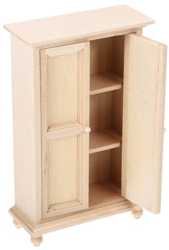 SUPVOX 1:12 Scale Dollhouse Miniature Wardrobe - Unfinished Wood Bedroom Cabinet - DIY Paintable Miniature Closet Model for Dollhouse Accessories and Craft Projects