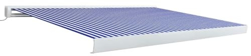 Tenda da sole motorizzata a cassetta, 400 x 300 cm, blu e bianco, protezione UV, impermeabile, retrattile, ideale per terrazze, terrazze e giardini