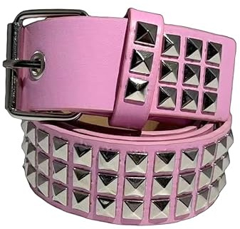 GIMIRO Cinturón punk para mujer, cinturón para vaqueros, cintura para abrigo, cinturón de remaches huecos, doble fila de agujeros de estrella, hebilla cuadrada estable con 2 pines, Pink Square Revet