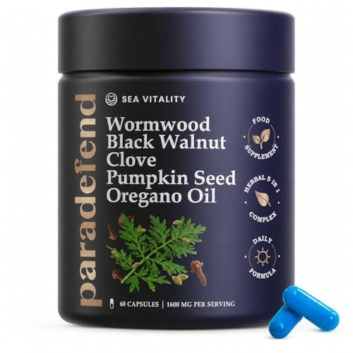 Wormwood Black Walnut Clove Capsules with Pumpkin Seed & Oregano Oil - Herbal 5-in-1 Complex, 60 Capsules, 1600mg Per Serving, Food Supplement
