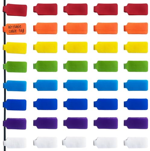 KIRZAX 48 Pezzi Etichette per Cavi,Etichette e Tag Multicolore per Fili,Segnacavi Elettrici,Impermeabili e Resistenti agli Strappi,Riutilizzabili, per Organizzare i Cavi e Distinguerli