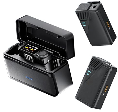 Luocute Microfono Wireless Professionale, Registrazione Interna da 32 GB con Cancellazione del Rumore, Microfoni a Doppio Bavero per Fotocamera del Telefono con Touch Screen da 1,08
