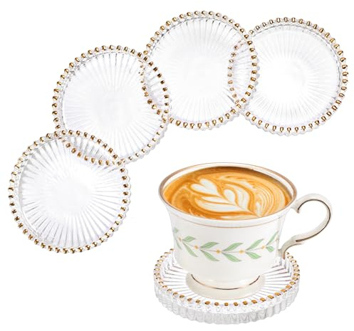 OGANAZI 5 Pcs Runde Glasuntersetzer Transparent Untertassen Durchm. 9 cm | Glas Untersetzer Modern Heimdekoration Getränkeuntersetzer für Kaffee, Tee, Wasser Geschenke für Hochzeit, Geburtstag, Einzug