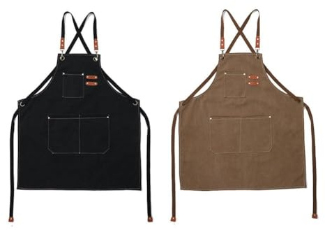 Delantal ajustable de lona de algodón resistente para hombres y mujeres, delantal de trabajo con espalda cruzada con múltiples bolsillos para cocinar, jardinería, manualidades (gris)