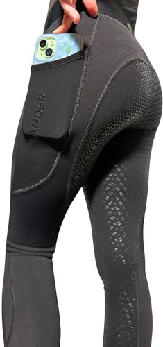 Englander Equestrian Aiya Childs Horse Riding Tights Full Seat Silicone Grip Leggings with 5 cm Covered Waistband Phone Pocket 4 Way Stretch Breathable Black or Navy