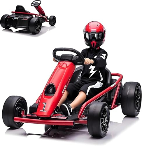 Kart de drift de alto rendimiento para niños de 8 a 12 años – 24 V, 2 motores de 300 W, 8 km/h, función musical, arranque suave, cinturón de seguridad, vehículo eléctrico para exteriores, regalo ideal