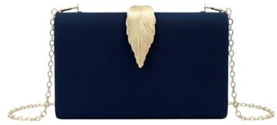 MODELISA - Bolso Clutch Cartera De Mano Hoja Cadena Hombro Fiesta Noche Boda Evento Novia Mujer (Azul Marino)