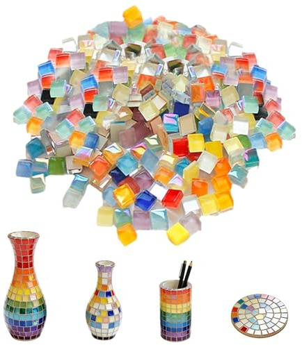 FENGCHUANG 1200 Stück Glasmosaiksteine Quadratische Quadrat | Mosaiksteine zum Basteln Mosaikfliesen Mini 1x1cm 1kg Über 100 Farben Geeignet für DIY-Kunstprojekte Badezimmer Küche