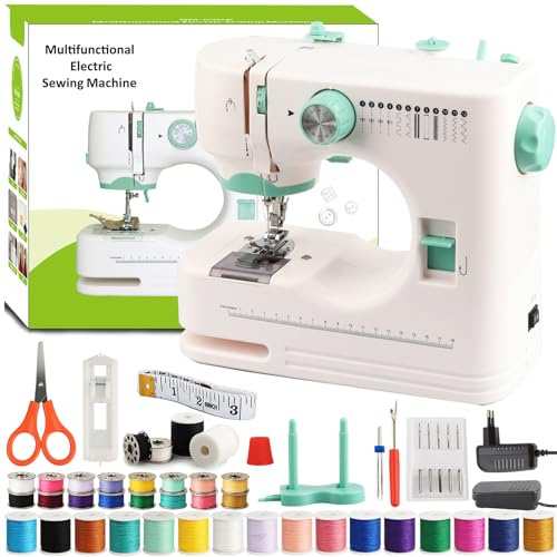 BRICH Mini Nähmaschine Kinder – Anfänger Nähset mit 12 Stichen & Fußpedal | Inklusive 46-teiligem Nähzubehör-Set für kreative DIY-Projekte. Kompaktes Design ohne sperrigen Erweiterungstisch.