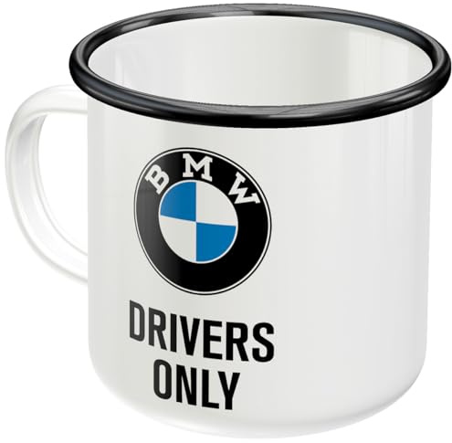 Nostalgic-Art Emaljmugg i retrostil, 360 ml, official license product (OLP), BMW – Drivers Only – Presentidé för BMW-fans, camping-kopp, vintagedesign