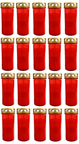 HAC24 20er Set XL Grablicht Rot Grabkerze mit Deckel Großer Grabbrenner Grablaterne Grableuchte Grablampe Dauerbrenner
