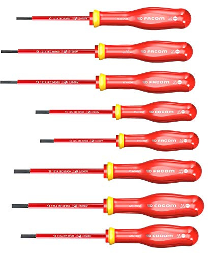 Facom ATD.J8VE Jeu de 8 Tournevis Protwist isolés 1000 Volts pour vis à fente et pour vis cruciformes POZIDRIV 8 Pièces
