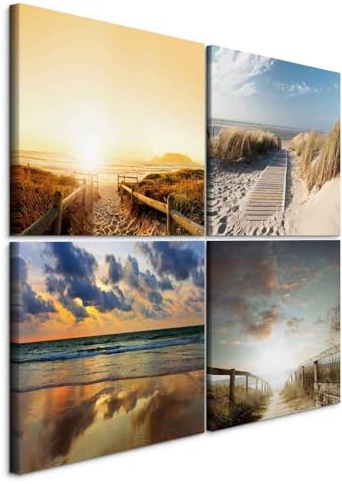 murando - Set di Quadri Moderni per Soggiorno, Dune Spiaggia Sentiero 60x60 | (4 pz. 30x30 cm ognuno), Quadro Moderno, Pannelli Decorativi per Pareti, Decorazione da Parete, Resistenti Allo Sbiadimento