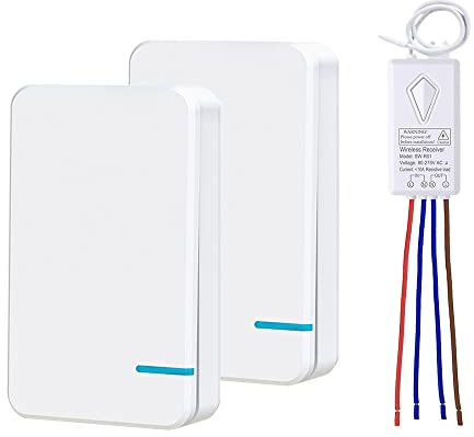 Thinkbee 3 Way Wireless Switch and Receiver Kit, Dual Remote Control, No Wiring, No WiFi Needed, Waterproof Wireless Panel Switches for House Lamp Led (2 Switches and 1 Receiver Included)