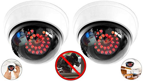 O&W Security Dummy Überwachungskamera Set 2 Stück, Kamera Attrappe mit 25 roten IR-LEDs, realistische CCTV-Optik, Wand-/Deckenmontage für Haus, Garten, Garage, Lager & Geschäft