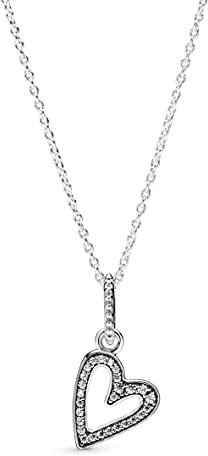 Pandora Moments Women's Sterling Silver Sparkling Freehand Heart Pendant Necklace, 50cm, No Box