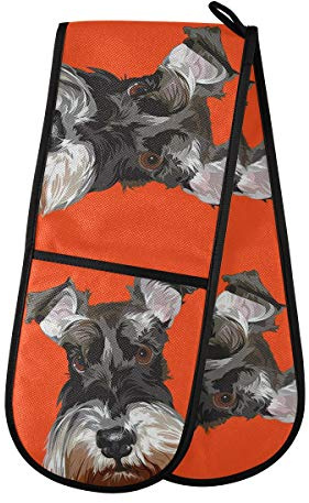 TropicalLife Double Oven Glove Mitts Art Painting Schnauzer Dog Heat Resistant Pot Holders for Home Kitchen Cooking Baking Outdoor BBQ