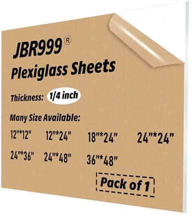 JBR999 12x24 Clear Acrylic Sheet 1/4 Thick,6mm Cast Acrylic Sheet,12x24 Transparent Plexiglass Sheet for Laser Cutting, Craft, Art, Windows, Perspex Panel