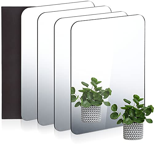 Queekay 4 Stücke Spind Spiegel Acrylspiegel 5,1 x 7,1 Zoll Abgerundeter Eckspiegel Acrylspiegel Wanddekor mit Magnet Magnetisch für Schule Badezimmer Wohnzimmer Büro Dekoration